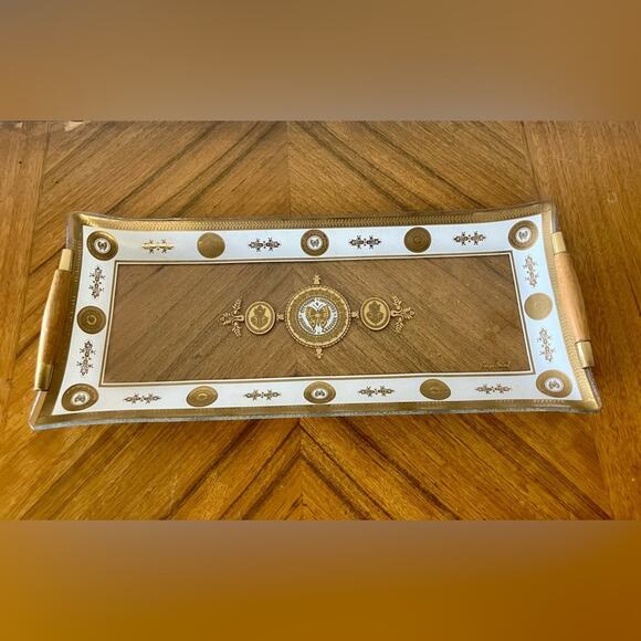 Vintage Georges Briard Serving Tray with Teak Handles – Gold and Butterfly - Picture 1 of 5